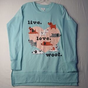 LuLaRoe HANNAH Lightweight Sweatshirt Live Love Woof‎ Dogs Size XS